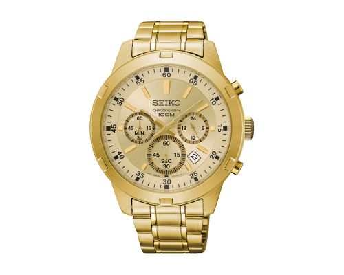 SEIKO Men's Hand Watch CHRONOGRAPH Stainless Band, Gold Dial SKS610P1