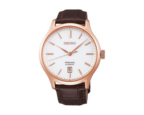 SEIKO Men's Hand Watch PRESAGE Brown Leather Band, White Dial SRPD42J1