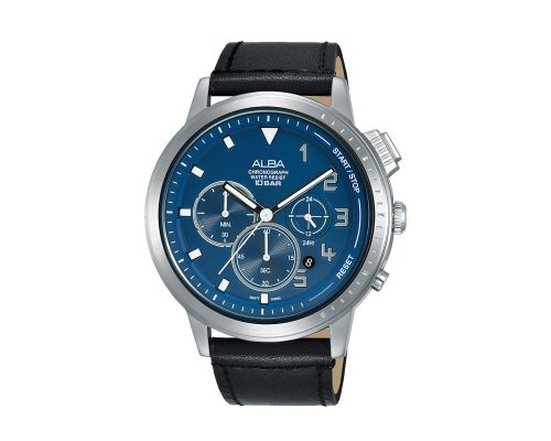 ALBA Men's Watch FLAGSHIP Black Leather Strap , Blue Dial AT3F41X1