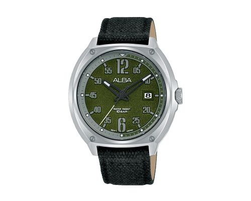 ساعة يد ألبا رجالي أكتيف سوار قماش أسود ، مينا أخضر غامق AS9J43X1