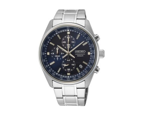 SEIKO Men's Hand Watch CHRONOGRAPH Stainless Band, Blue Dial SSB377P1