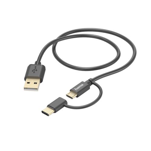 HAMA 2-in-1 Micro-USB Cable, USB Type-C Adapter, 1m, Black HAMA178327