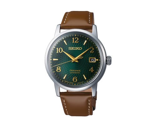 SEIKO Men's Watch PRESAGE Brown Leather Strap, Green Dial SRPE45J1
