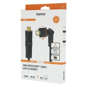HAMA High Speed HDMI™ Cable Plug-Plug Ethernet 90° Plug 1.5m Black HAMA205011